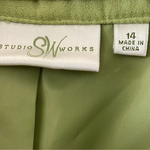 Studio Works Faux Suede Jacket  Women’s 14 Lime Green Outerwear Pockets Zipper - Picture 4 of 9